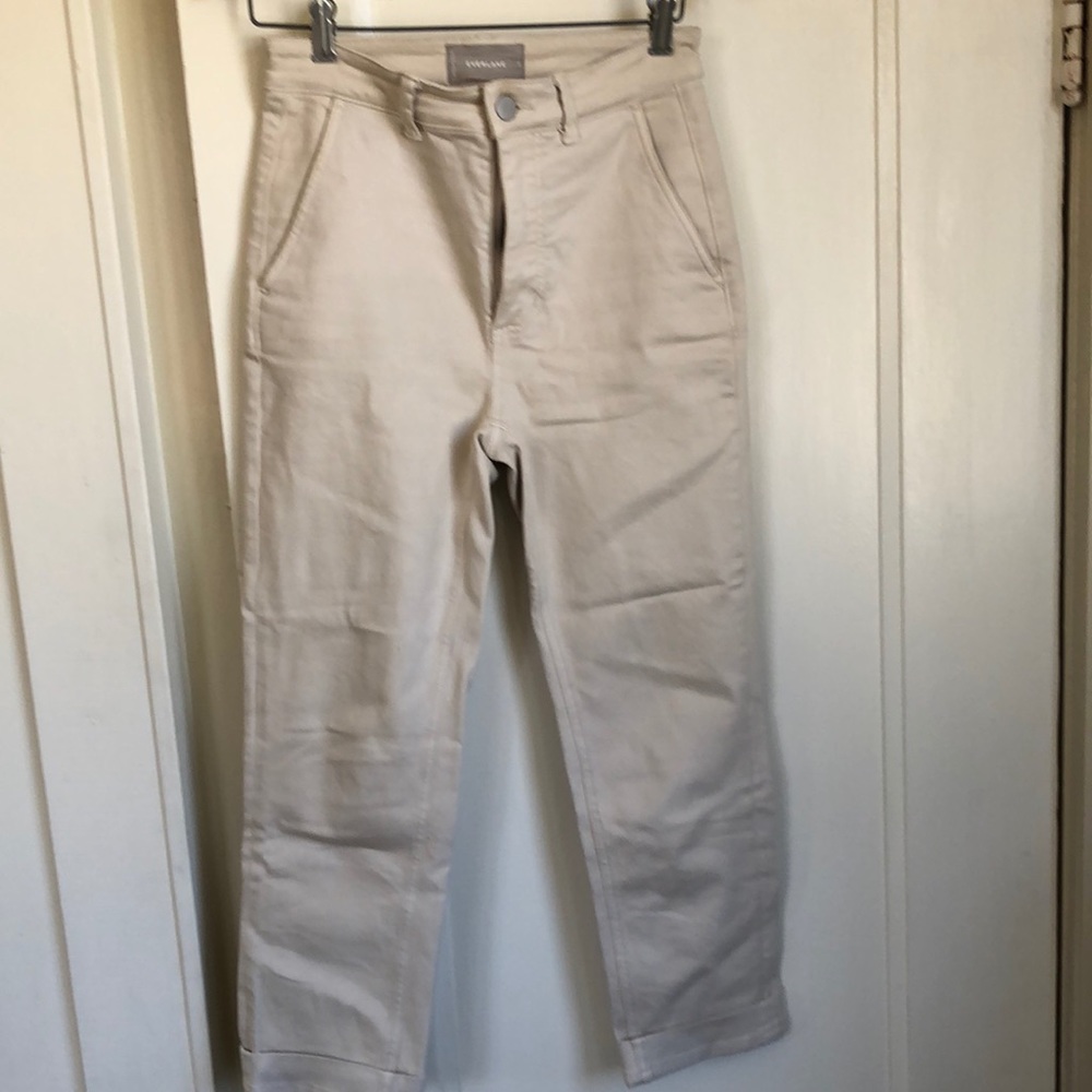 Everlane wide leg twill pant in khaki/white
